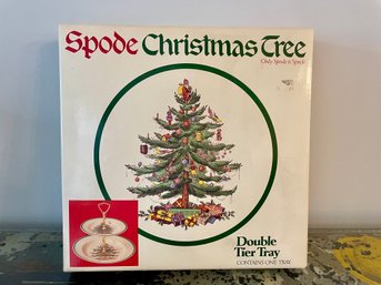 Spode Christmas Tree Two Tier Server With Green Trim, New In Box