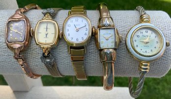 5 Vintage Ladies Watches ~ Bulova, Elgin, Carvelle & More ~