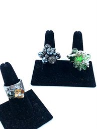 Trio Of Adjustable/stretch Cluster Confetti Rings