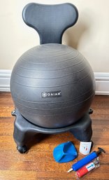 Gaiam Yoga Ball On Stand With Wheels & New Small Excercise Ball & 2 Small Air Pumps