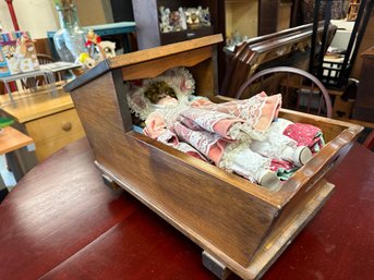 Wood Rocking Doll Cradle With Doll