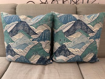 Kelly Wearstler Edo Linen Throw Pillows / Covers - Teal Rolling Hills Pattern