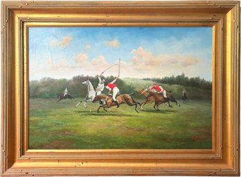 A Large Original Mid 20th Century Oil On Canvas, Polo Players, British School, Signed DoMinGo