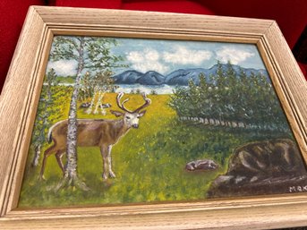 Oil Painting Of Deer In Mountains By MCK