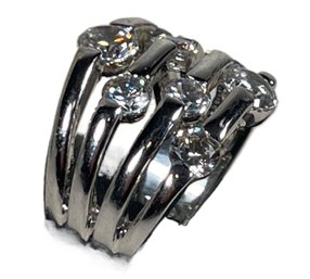 Contemporary High Quality Designer Rhodium Plated Ring With White Stones