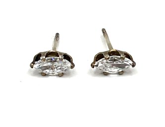 Vintage Sterling Silver Diamond Shaped Clear Stone Stud Earrings