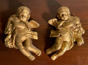 A Sweet Pair Of Gilded Ceramic Angels