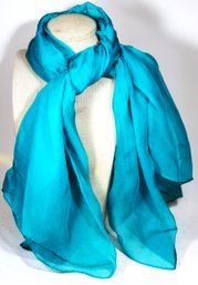 Vintage Silk Scarf In Azurite Blue 40' Long