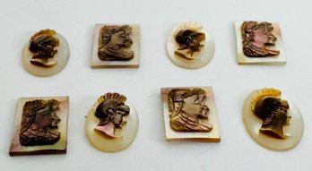 VINTAGE GROUP OF 8 MOTHER OF PEARL CARVED SHELL CAMEO PIECES
