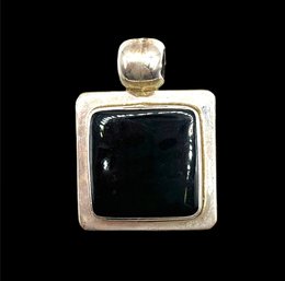 Vintage Mexican Sterling Silver Onyx Color Large Square Pendant