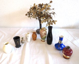 Variety Of Mini Vases Including Fenton Enamel Asian Marble