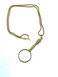 Vintage Goldtone Magnifying Glass Pendant Necklace - 1928