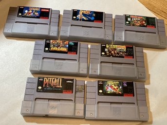 Great Lot Of 7 Top-end Super Nintendo Game Cartridges- Star Fox, Donkey Kong Country, Pitfall, Total Carnage