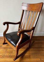 Vintage Lee Chair Company Oak Rocking Chair With Leather Upholstery (Appraised For $500)