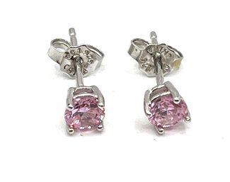 Vintage Sterling Silver Light Pink Stone Stud Earrings