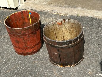 TWO ANTIQUE SAP BUCKETS