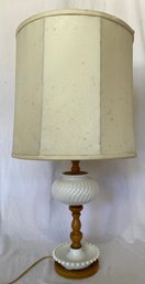 Vintage Wood And Milk Glass Lamp