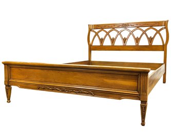 A Vintage Full Size Fruit Wood Bedstead In Palm Beach Regency Style, C. 1970's