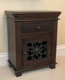 Wooden End Table With Wrought Iron Scrolling On Door #1