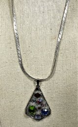 Sterling Silver Chain (clasp Not Attached Correctly) Rhinestone Pendant