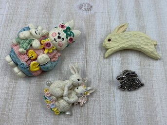 Grouping Of 4 Rabbit/easter Brooches