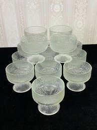 Vintage Indiana Glass Ice Bark Textured Frosted Footed Sherbert Dessert Cups