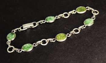 VAN DELL STERLING SILVER GREEN STONE LINK BRACELET VINTAGE