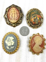 Grouping Of 4 Cameo Style Brooches