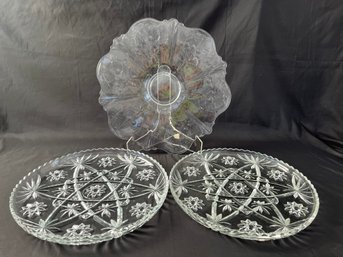 3pc Cut And Pressed Glass Serving Plates - Lovely