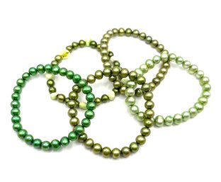 Lot Of Shades Of Green Beaded Stretchy Bracelets