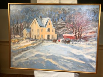 Original James Pascucci Painting Oil On Canvas - Snowy Day On A Country Way - Large Piece - SKU: 8981002