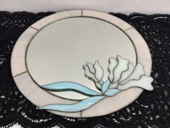 Signed Stained Glass Floral Mirror