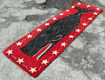 A Vintage Wool Hooked Runner With Whale And Star Artwork