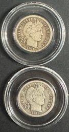 2 Barber Silver Dimes 1911, 1911-D