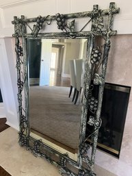 Mirror With Grape And Vine Detail In Silver Finish