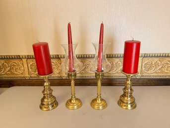 2 Pairs Of Brass Candlesticks Including Max Rieg Style Heavy Baldwin Candle Sticks