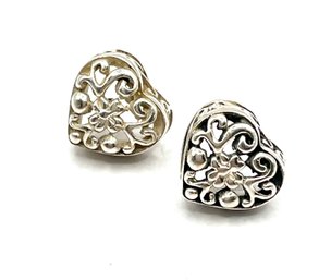 Vintage Sterling Silver Intricate Designed Heart Shaped Earrings