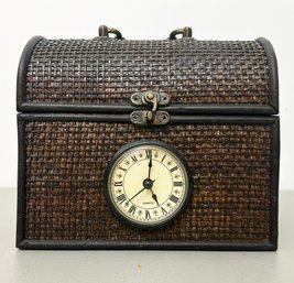 A Rattan Jewelry Box With Inset Clock