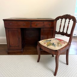 An Antique Leather Top Mahogany Student Desk With A Victorian Chair- Upstairs Primary