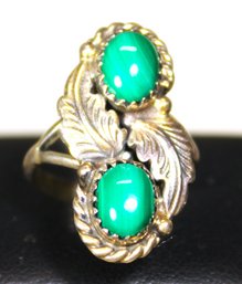 Fine Vintage Sterling Silver Southwestern Native American Ring W Malachite Stones