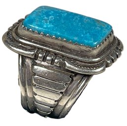 Large Vintage Sterling Silver Modern Design Native American Indian Turquoise Ring