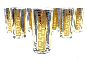 Awesome Set Of 8 MCM 22KT Gold Trimmed Geometric Tumblers