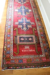 45x148 Red, Navy And Brown 100 Wool Hand-made Meshkin Style Authentic Persian Runner