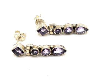 Vintage Sterling Silver Purple Color Stone Earrings