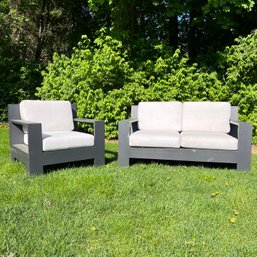 A Frontgate St. Kitts Lounge Chair & Love Seat - Cushions - Aluminum - Retail Over $4000