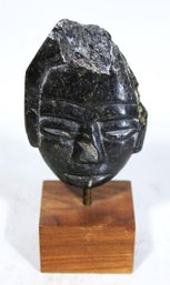 Antique Or Ancient Carved Hard Stone Head On Plinth