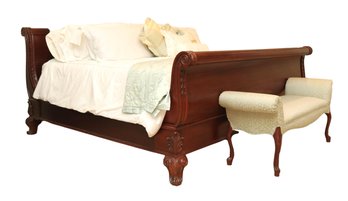 Thomasville King Size Mahogany Sleigh Bed With Mattress Included