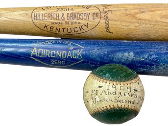 Batter Up! Vintage Baseball Bats And Antique Ball Trio