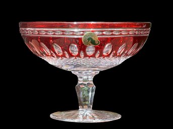 Waterford Crystal CLARENDON Footed Compote Bowl Ruby Red W/Sticker- Perfect