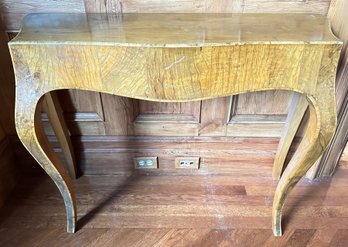 Vintage Solid Wood Console Table With Cabriole Legs & Inlaid Trim